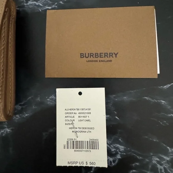 BURBERRY WALLET HERON TB DEBOSSED MONOGRAM CAMEL AUTHENTIC NWT -Store Display- - Picture 10 of 13